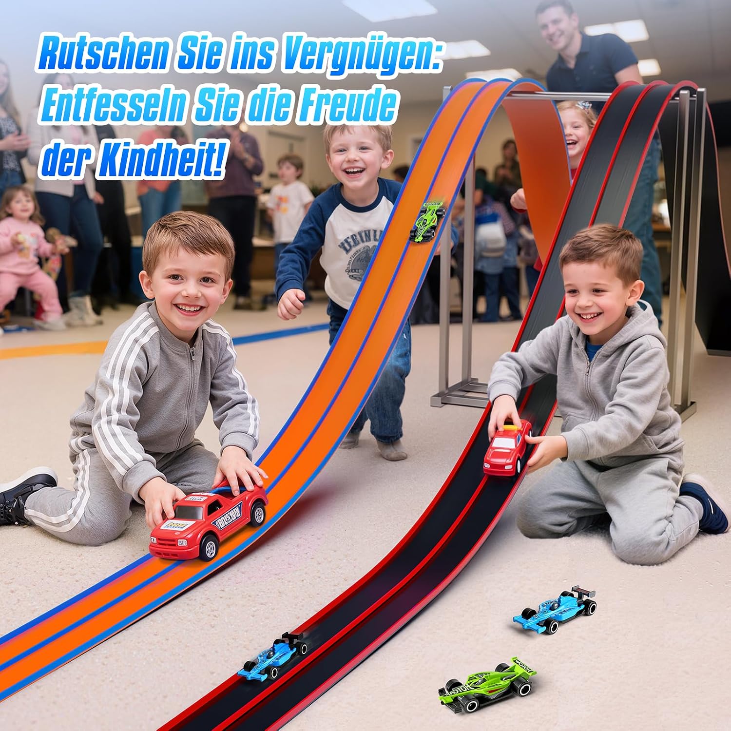 Detalle de Hot Bee 4,5M Autorennbahn aus Silikon – flexible, saugnapfgestützt für Fenster, Wand und mehr (1:64 kompatibel)
