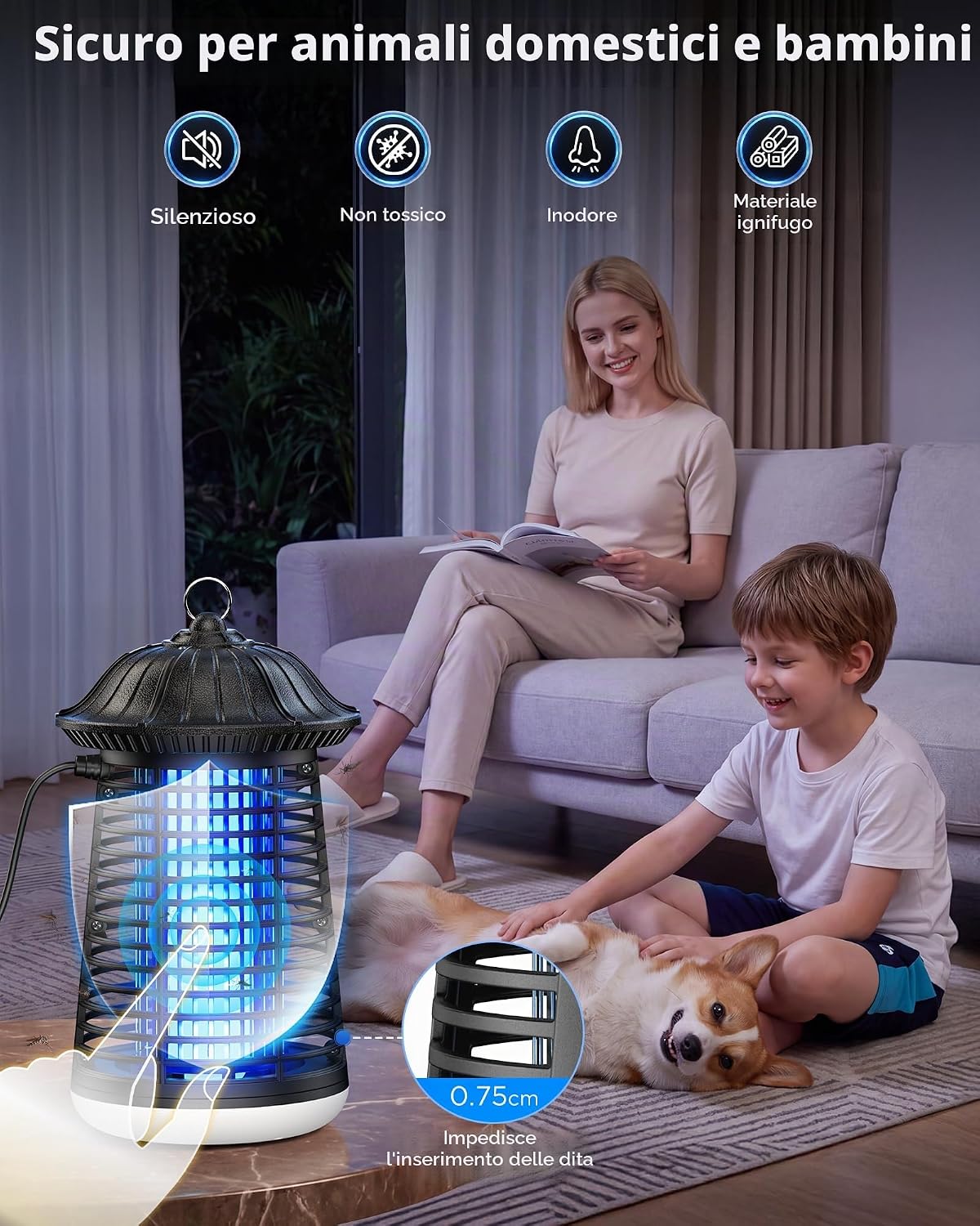 Detalle de VIWAVE Lampada Antizanzare Elettrica 4200V – Trappola UV 365nm con LED, 3 m di cavo, copertura fino a 150 m²