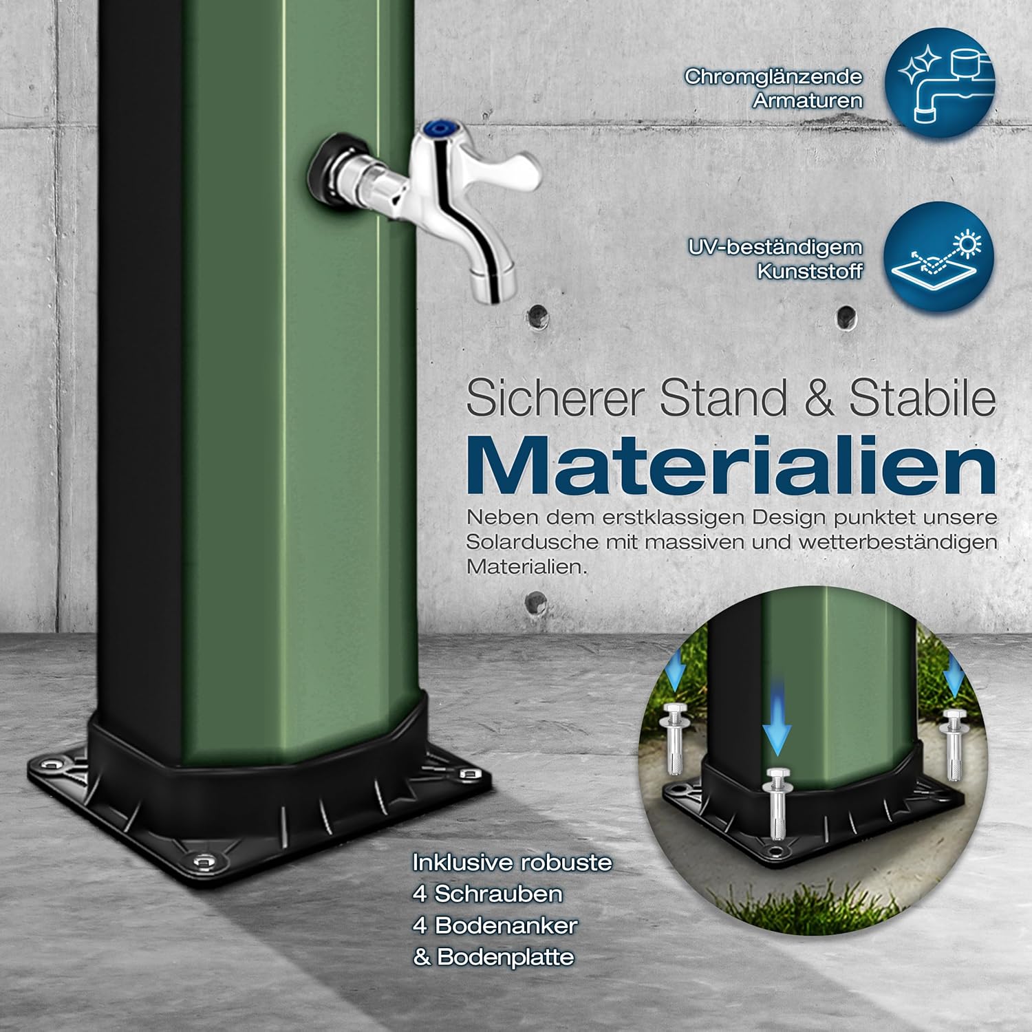 Detalle 2 de tillvex Solardusche 35 Liter inkl. Abdeckung – warmes Wasser ohne Stromanschluss