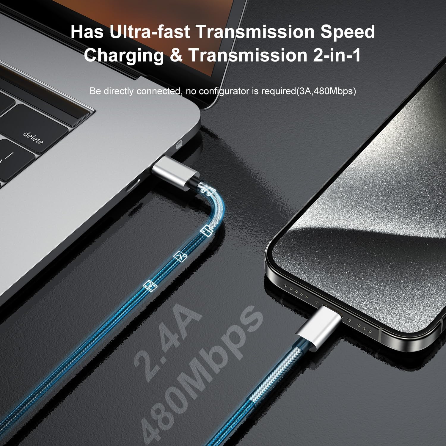 Thumbnail 4 de Jeenek Long USB-C to USB-C Charger Cable (10ft) — 60W Fast Charging Cord