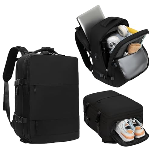 Detalle de Mi Ko Mi Ka Mochila de Viaje Grande 2210 Negro: resistente al agua, compartimento para zapatos y USB
