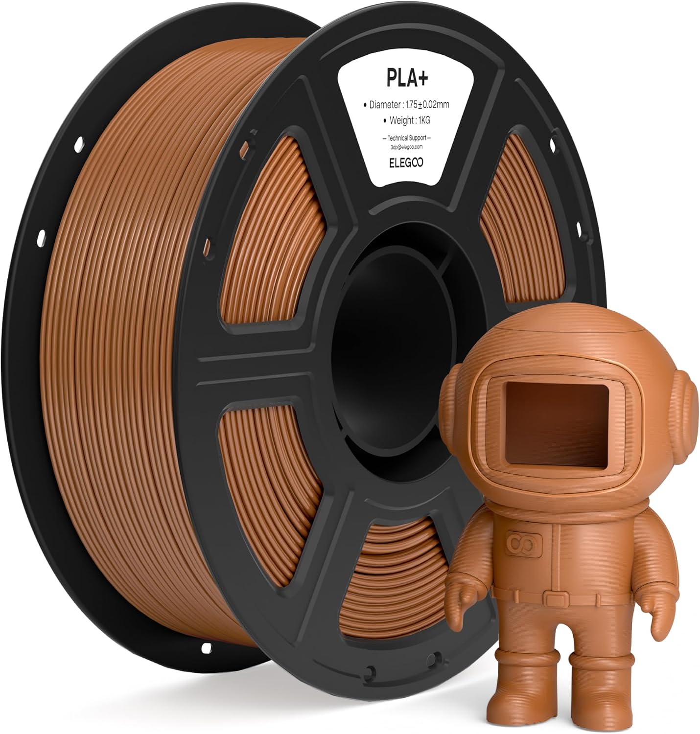 Detalle de ELEGOO PLA+ Filament 1.75mm Brown, 1kg spool (High Toughness PLA Plus)