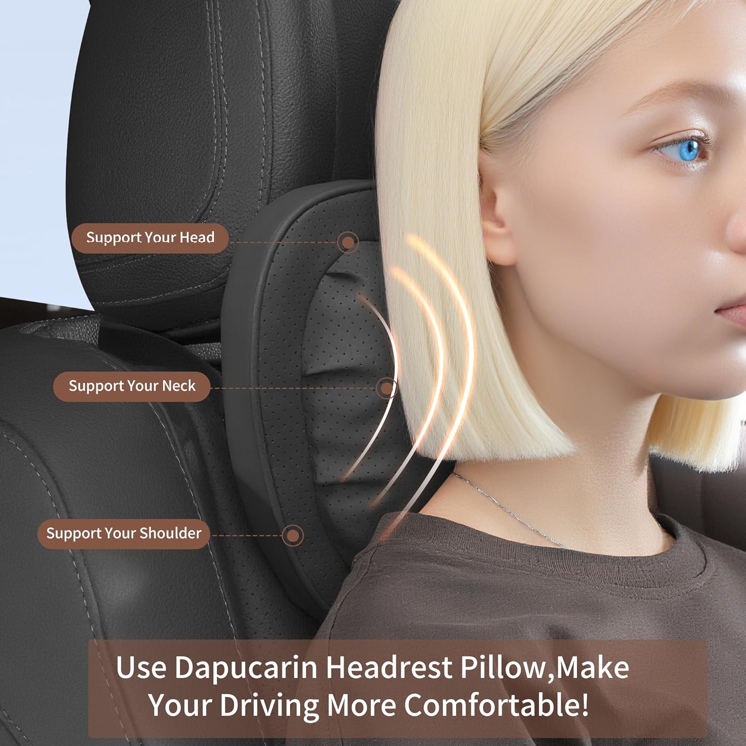 Thumbnail 3 de Dapucarin Car Neck Pillow [No More Pressure] – Premium Leather Headrest for Driving, Office & Gaming