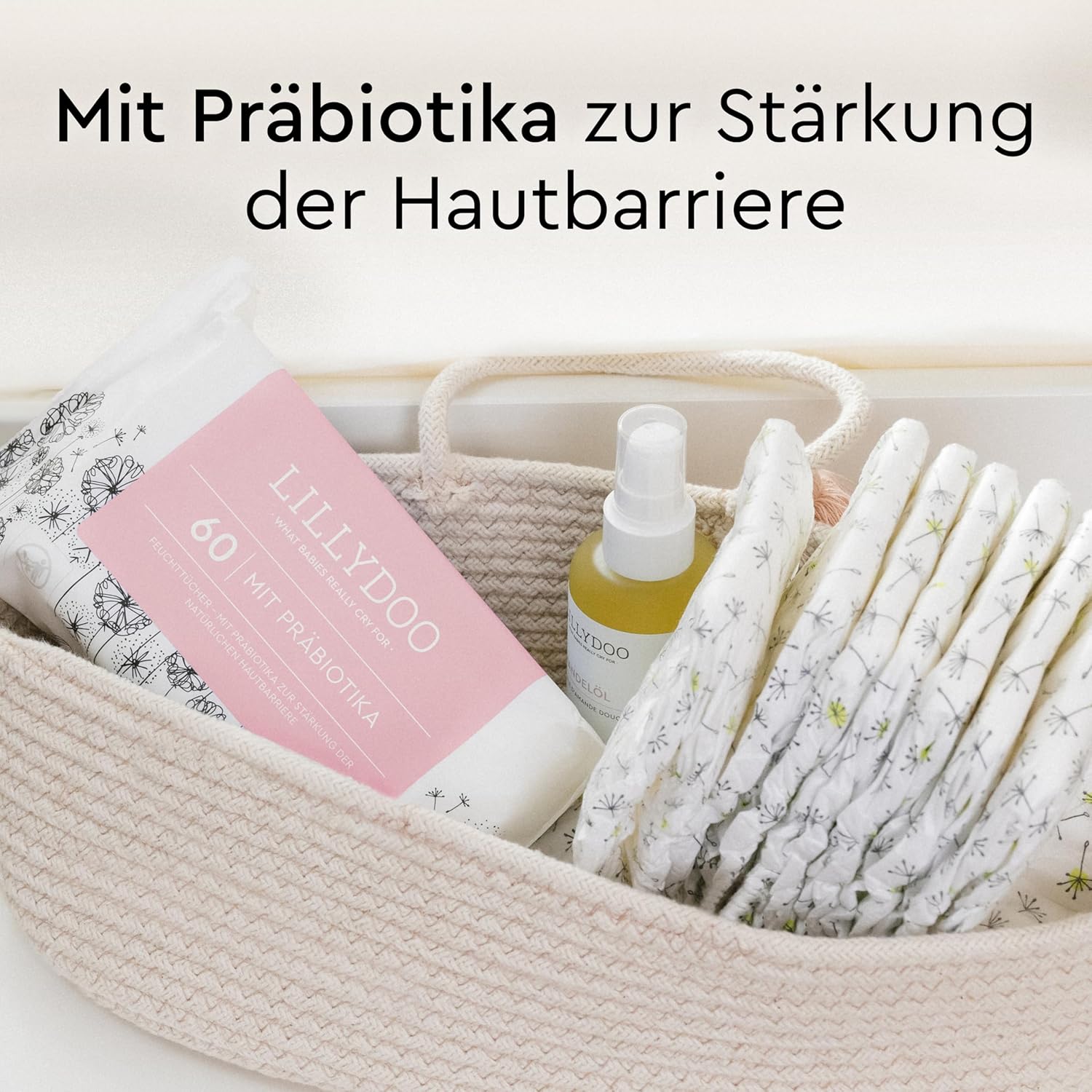 Detalle de LILLYDOO Feuchttücher mit Präbiotika – 900 Stück (15 x 60) zur Stärkung der natürlichen Hautbarriere