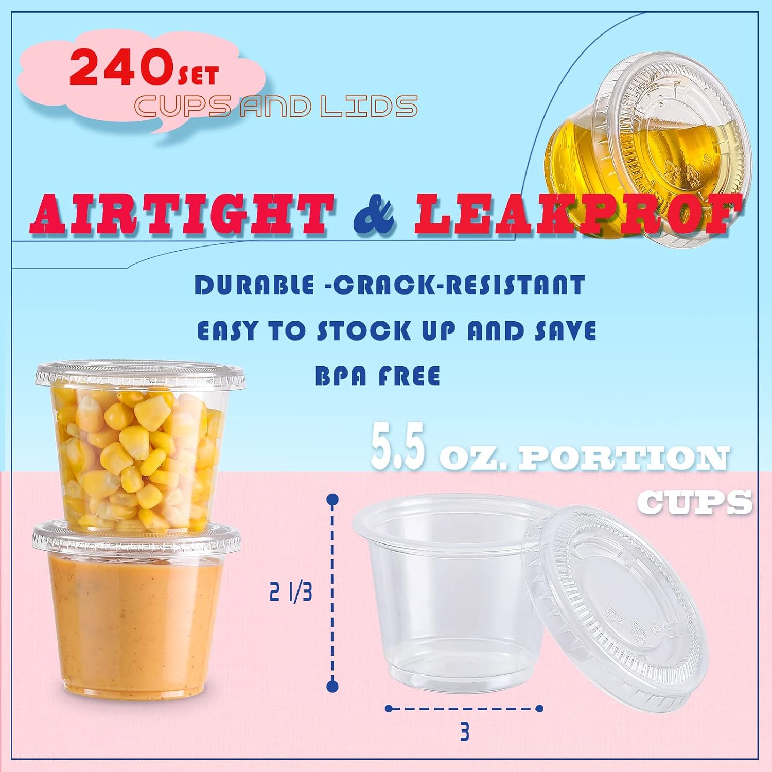 Detalle de VITEVER 5.5 oz Portion Cups with Lids, Airtight and Stackable