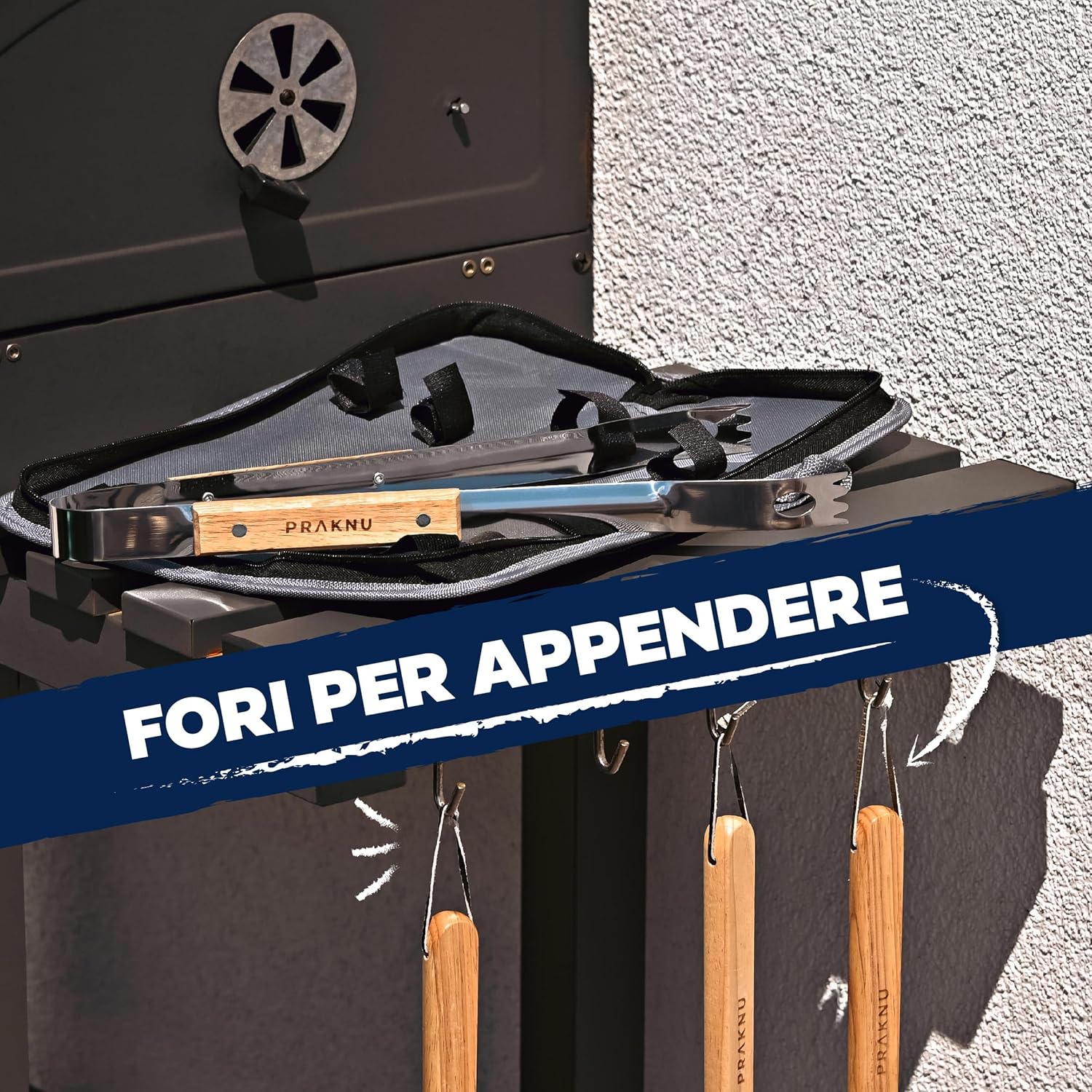 Thumbnail 4 de Praknu Set Barbecue 4 pezzi acciaio legno