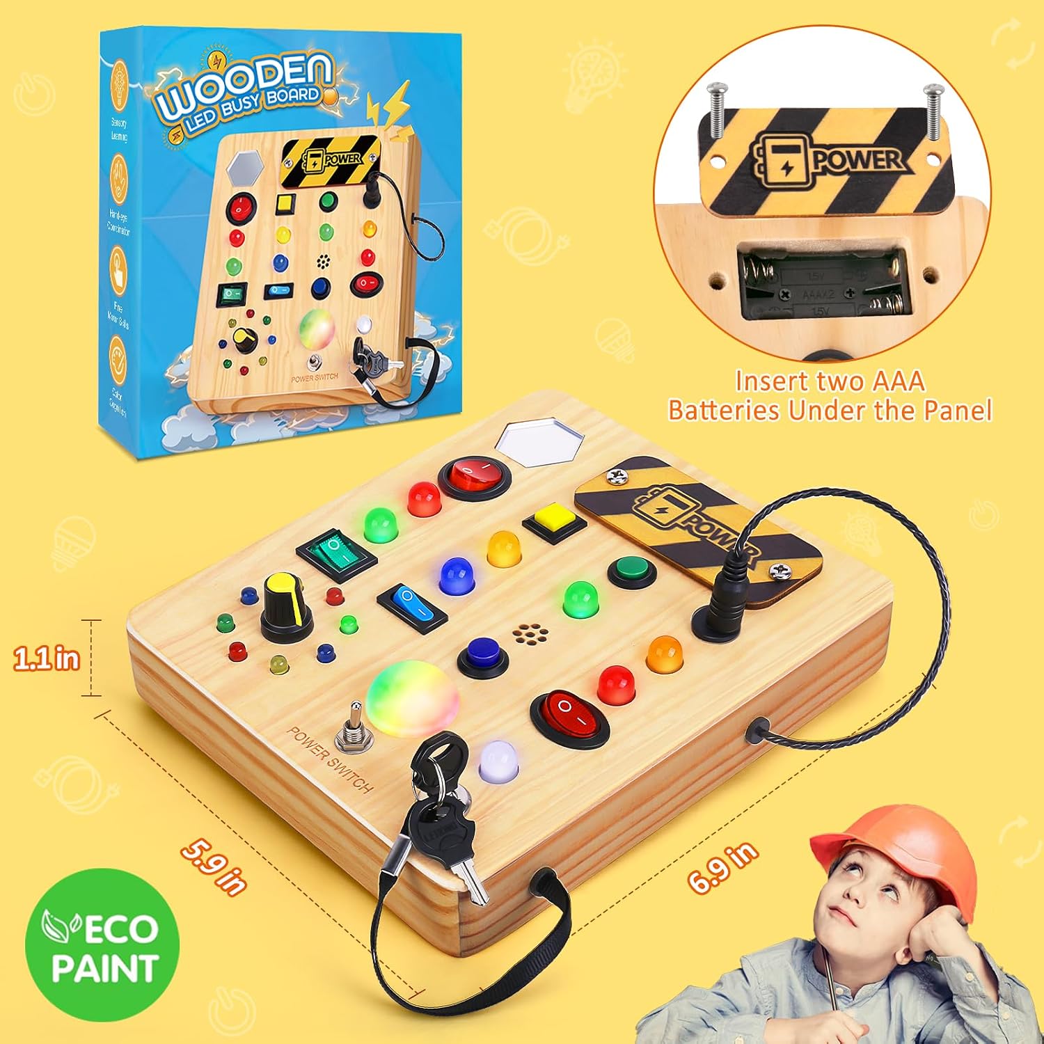 Thumbnail 6 de TINTECUSA wooden Busy Board with 12 LED Lights, Music and Animal Sounds