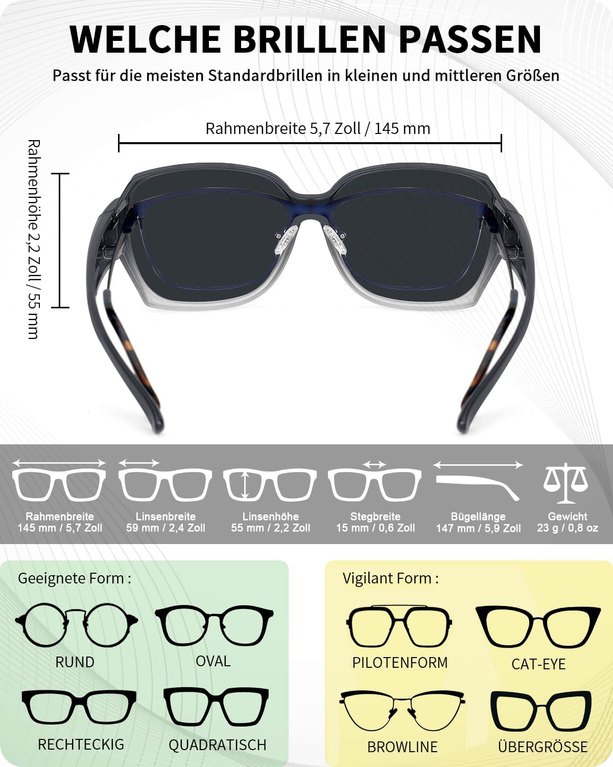 Thumbnail 5 de Meeloog Polarisierte Überbrille Sonnenbrille – UV400, quadratisch, über Brille tragbar DEMST2106