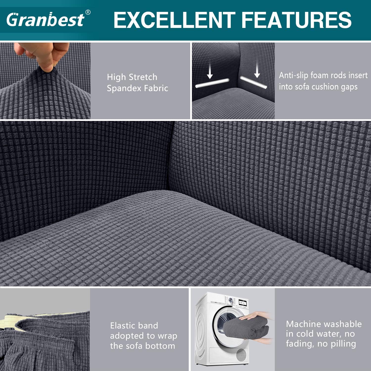 Detalle de Granbest High Stretch Sofa Cover 2 Seater ๐