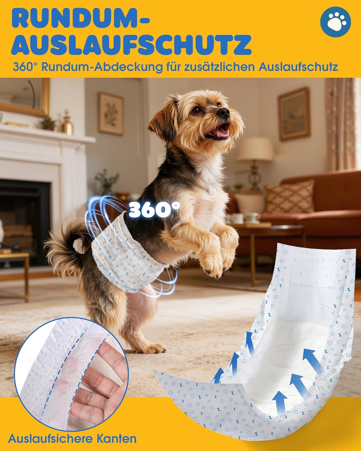 Detalle de Powools Hundewindeln für Rüden – 96 Stück, auslaufsicher & komfortabel (Small)