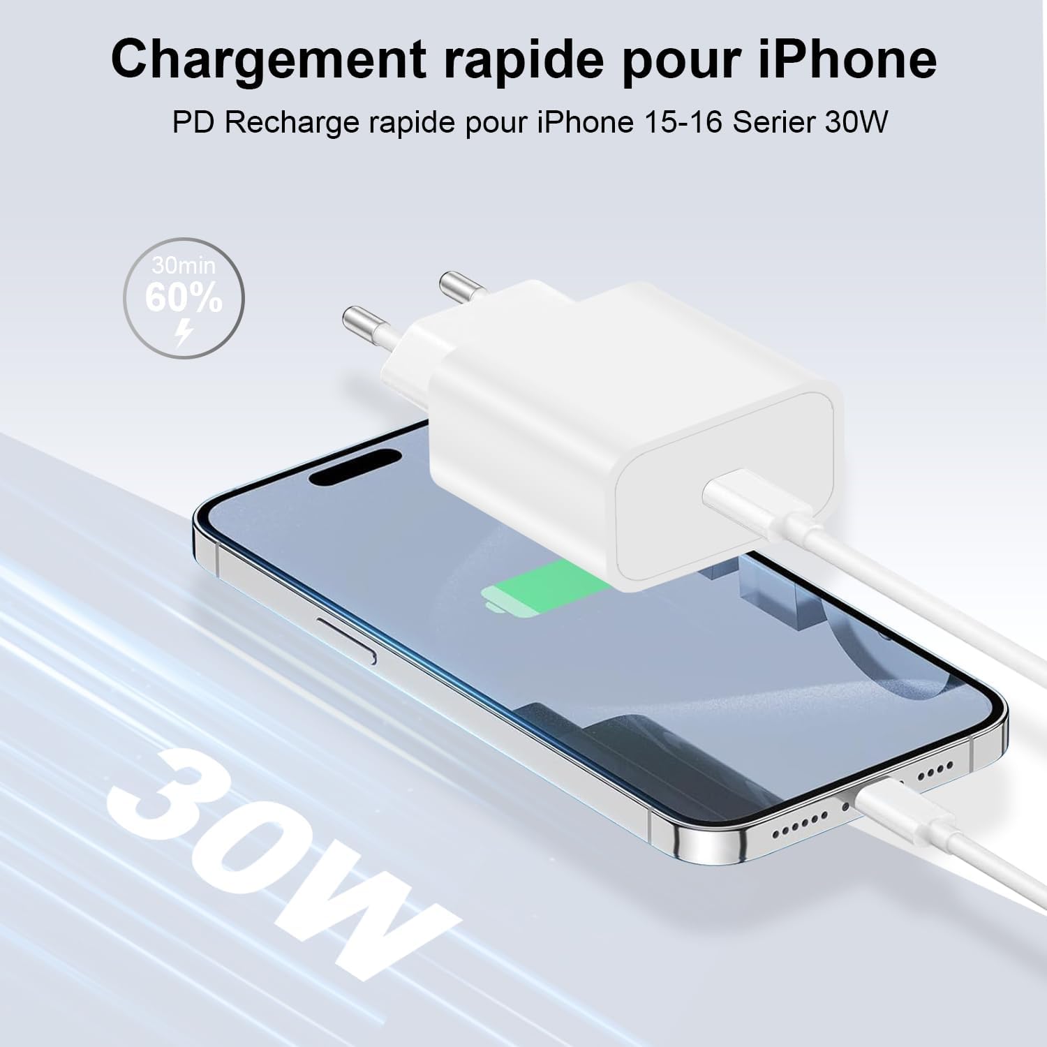 Detalle 1 de Caricatore USB C 30W con cavo 2 m