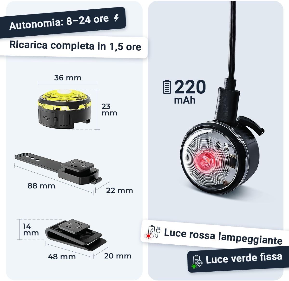 Detalle de PAJ LIGHT MINI: LED ultraluminoso per collari e pettorine, 7 colori, 100% impermeabile