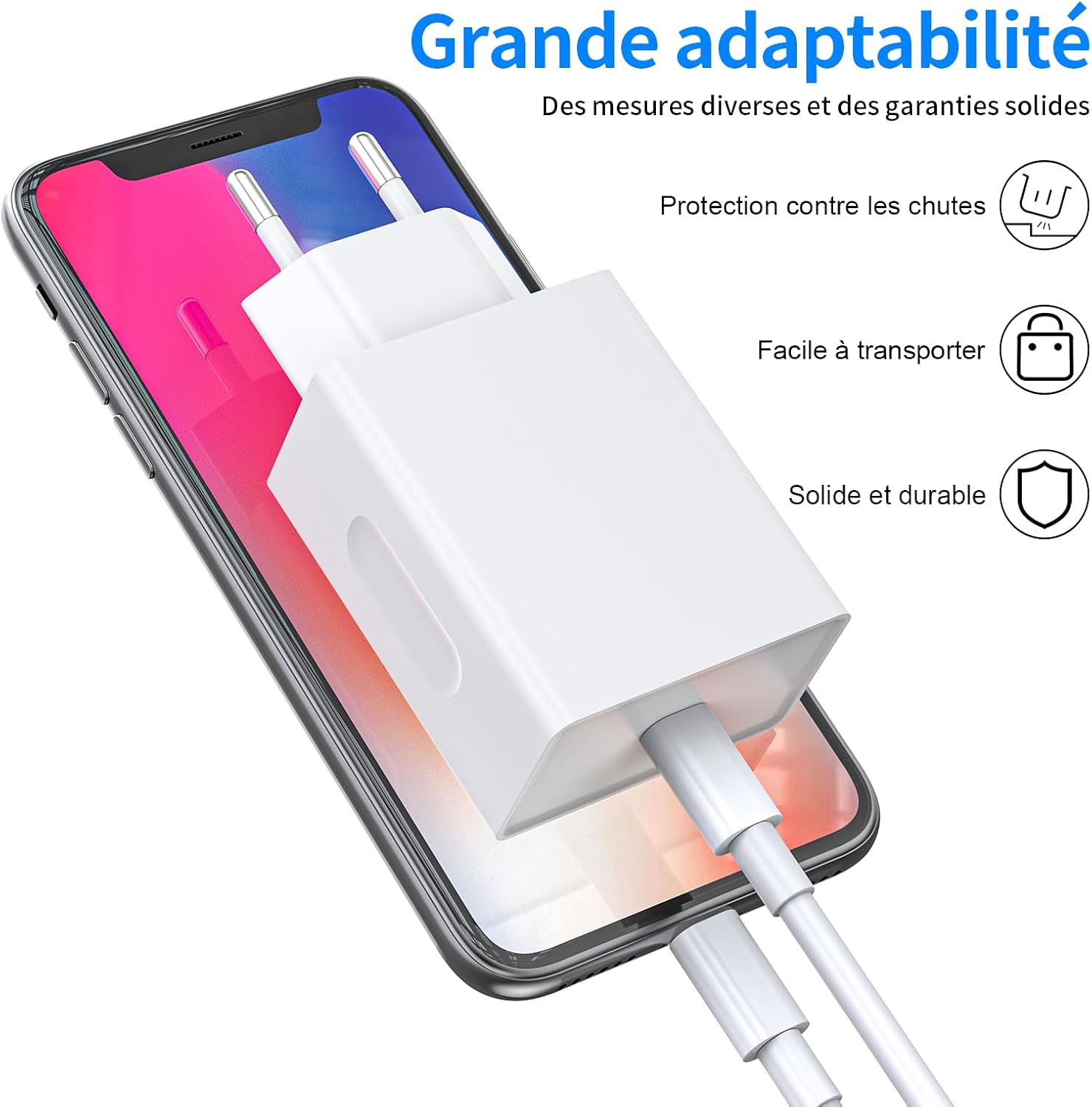 Thumbnail 3 de Chargeur rapide iPhone USB‑C 25 W avec câble Lightning 2 m – adaptateur secteur mural (blanc)
