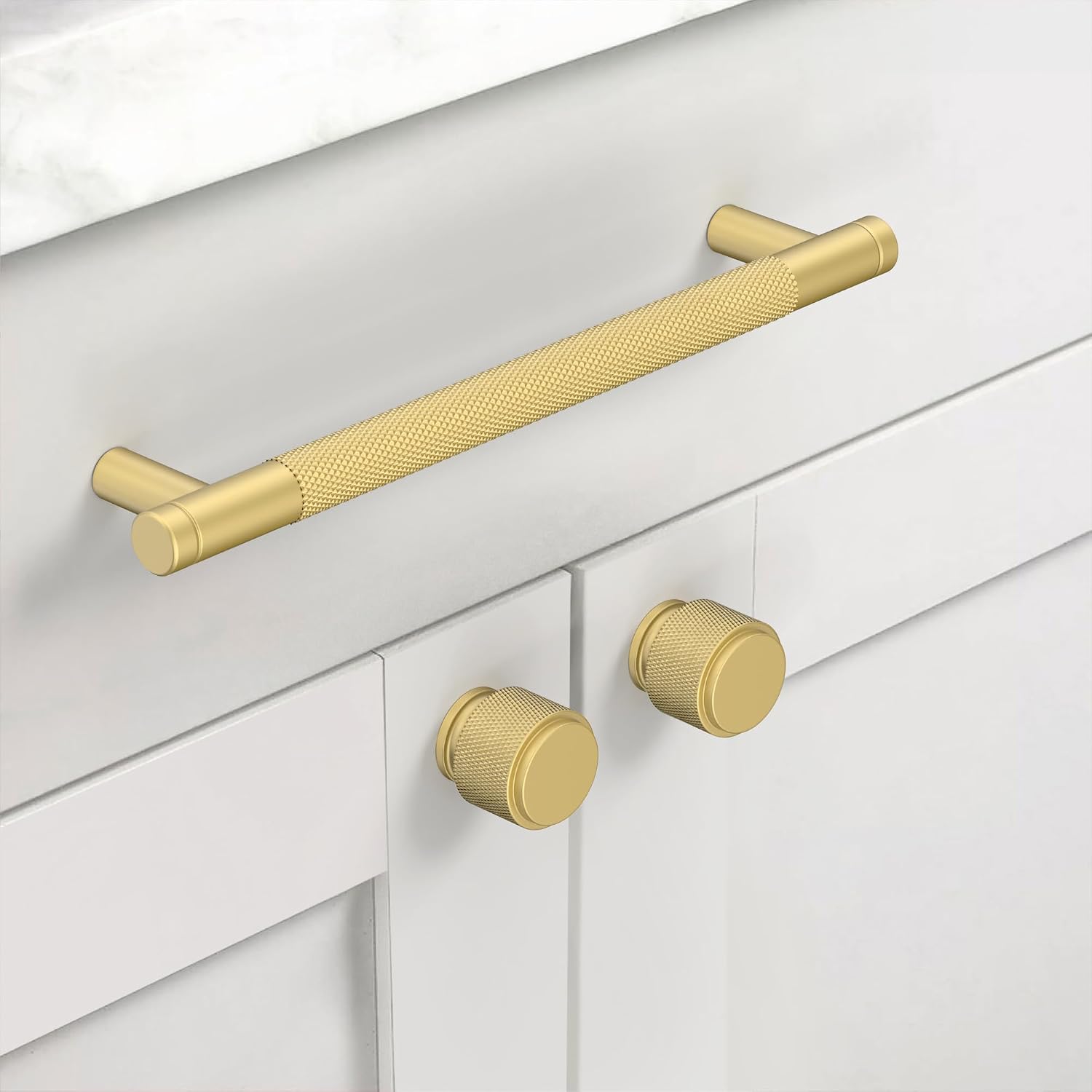 Detalle 2 de Amerdeco 10 Pack Gold Knurled Cabinet Pulls (160mm centre to centre) – kitchen cabinet handles AM003