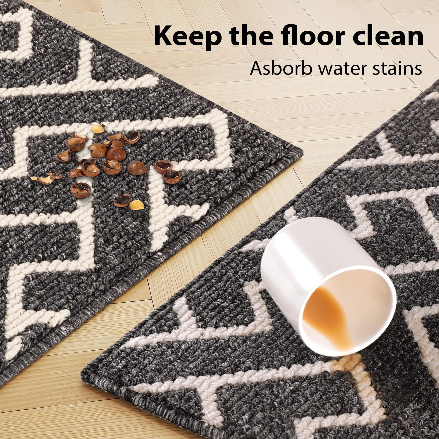 Detalle de HICORFE Indoor Door Mat - Set of 2 Non-Slip Welcome Mats (20x32 and 20x59) in Dark Grey