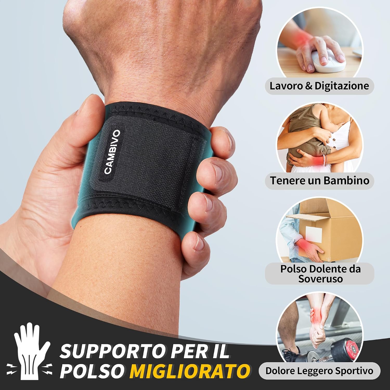 Detalle 2 de CAMBIVO Polsiere Palestra Regolabile 2 Pezzi – Fasce per Stabilità del Polso