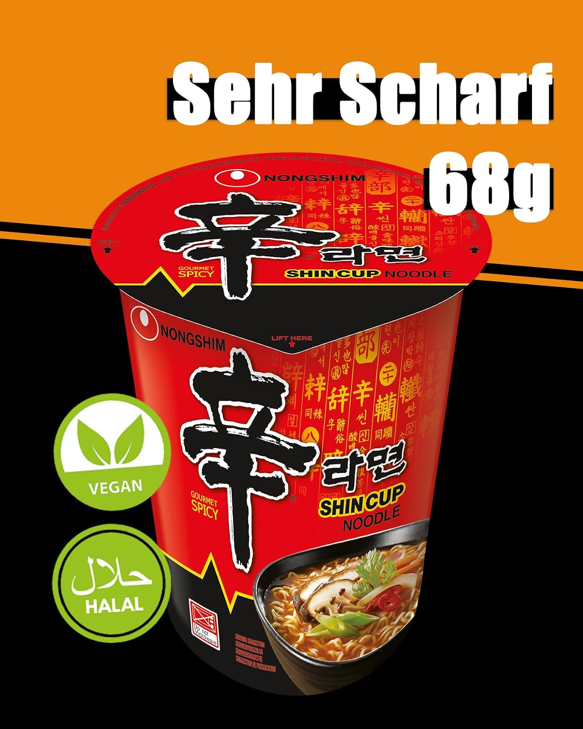 Detalle 2 de Nong Shim Instantnudeln Shin Ramyun – Koreanische Cup-Suppe scharf (6er Vorteilspack á 68 g)