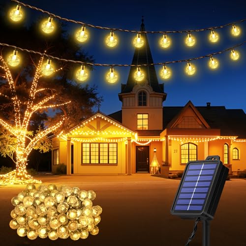 Realky Catena Luminosa Solare da Esterno 100 LED 18m – 8 Modalità e Memoria, IP65, Bianco Caldo