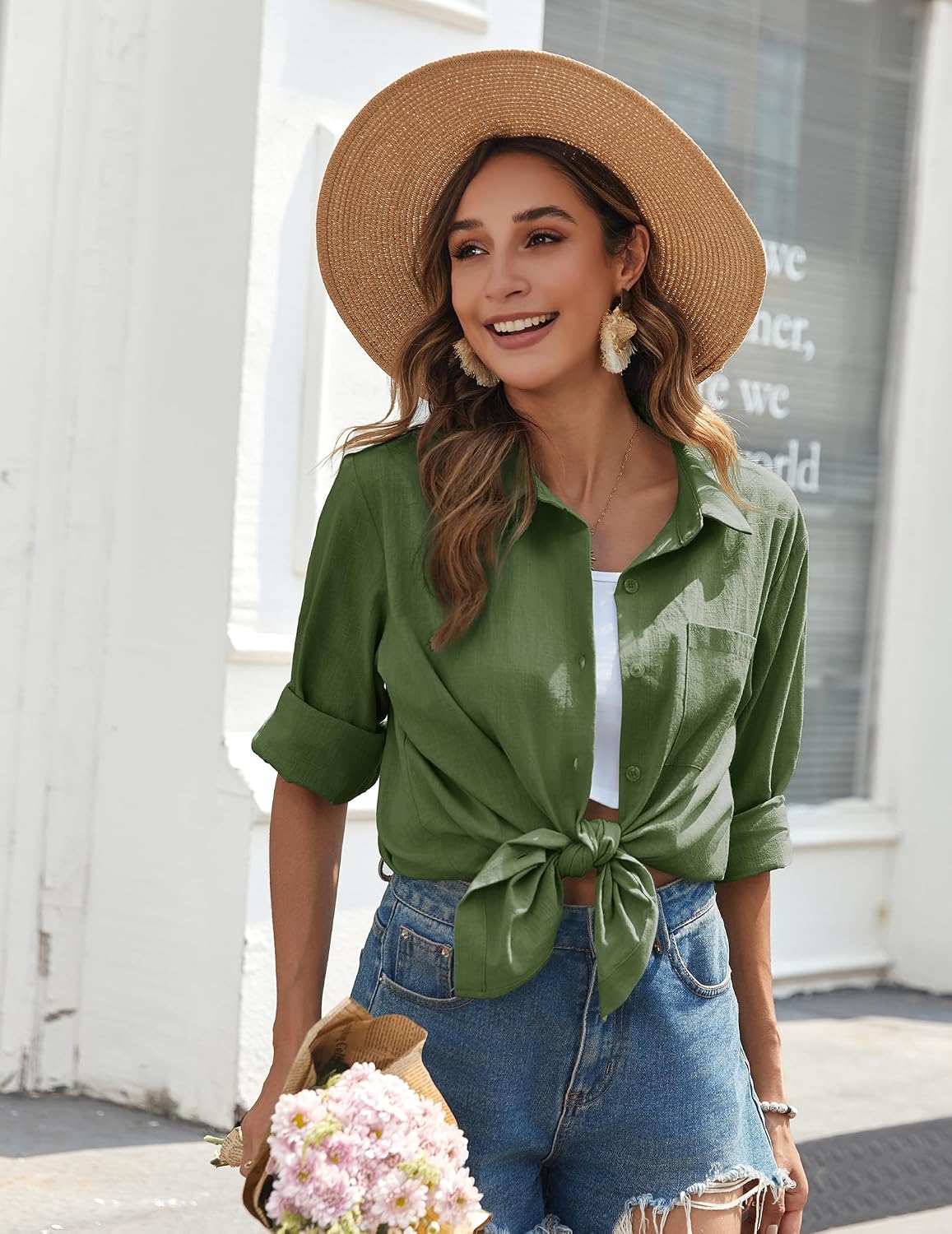 Detalle 2 de Zeagoo Women's Cotton Button-Down Shirt