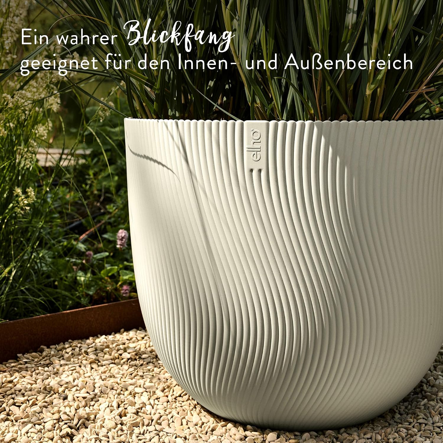 Detalle de elho Sereh Rund 47 – Blumentopf für Innen und Außen, 100% recyceltes Plastik, Ø 47 cm x H 40,1 cm