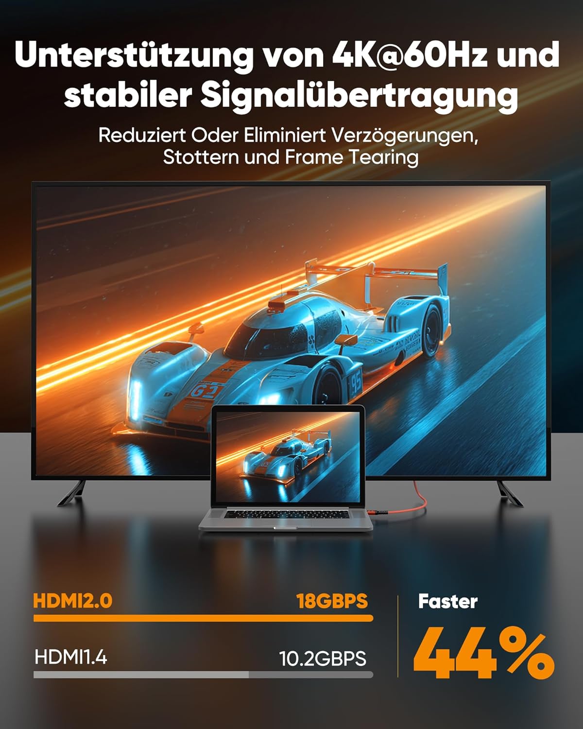 Thumbnail 1 de SNOWKIDS 4K HDMI-Kabel 2 Meter (rot) – HDMI 2.0 bis 4K/60 Hz mit ARC, Ethernet & Nylongeflecht