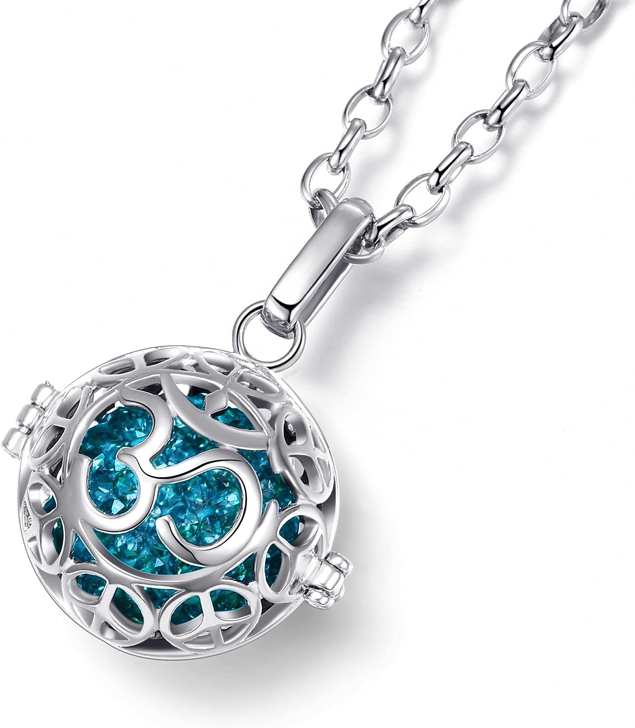 Detalle de Morella Catenina Donna Angelo Custode in Acciaio Inox 70 cm con Ciondolo Om Mantra e Sfera zirconi Ø 16 mm