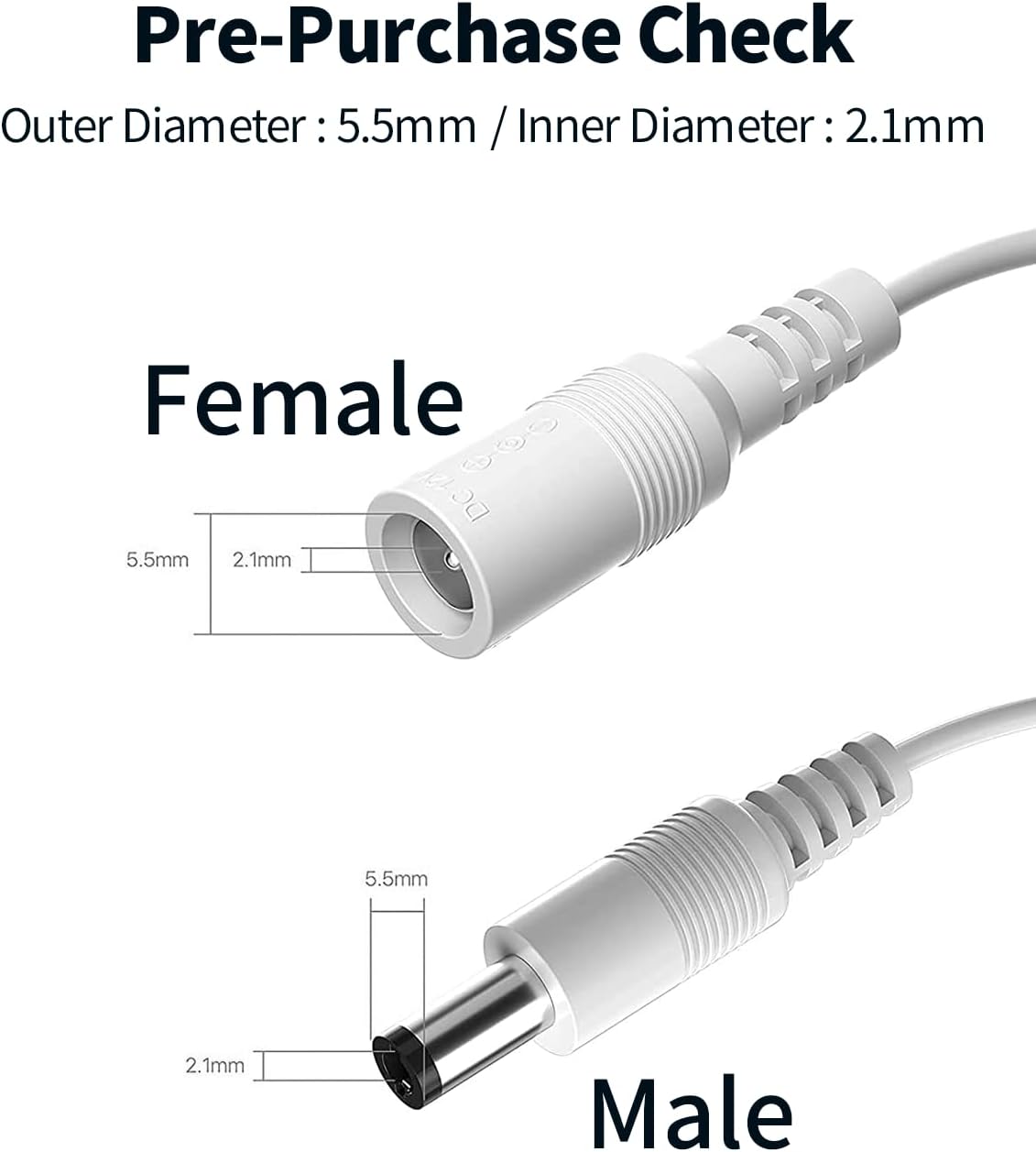Thumbnail 4 de TONTON DC Verlängerungskabel 5 Meter (DC 12V, 2,1/5,5 mm) für Überwachungskameras & LED-Streifen