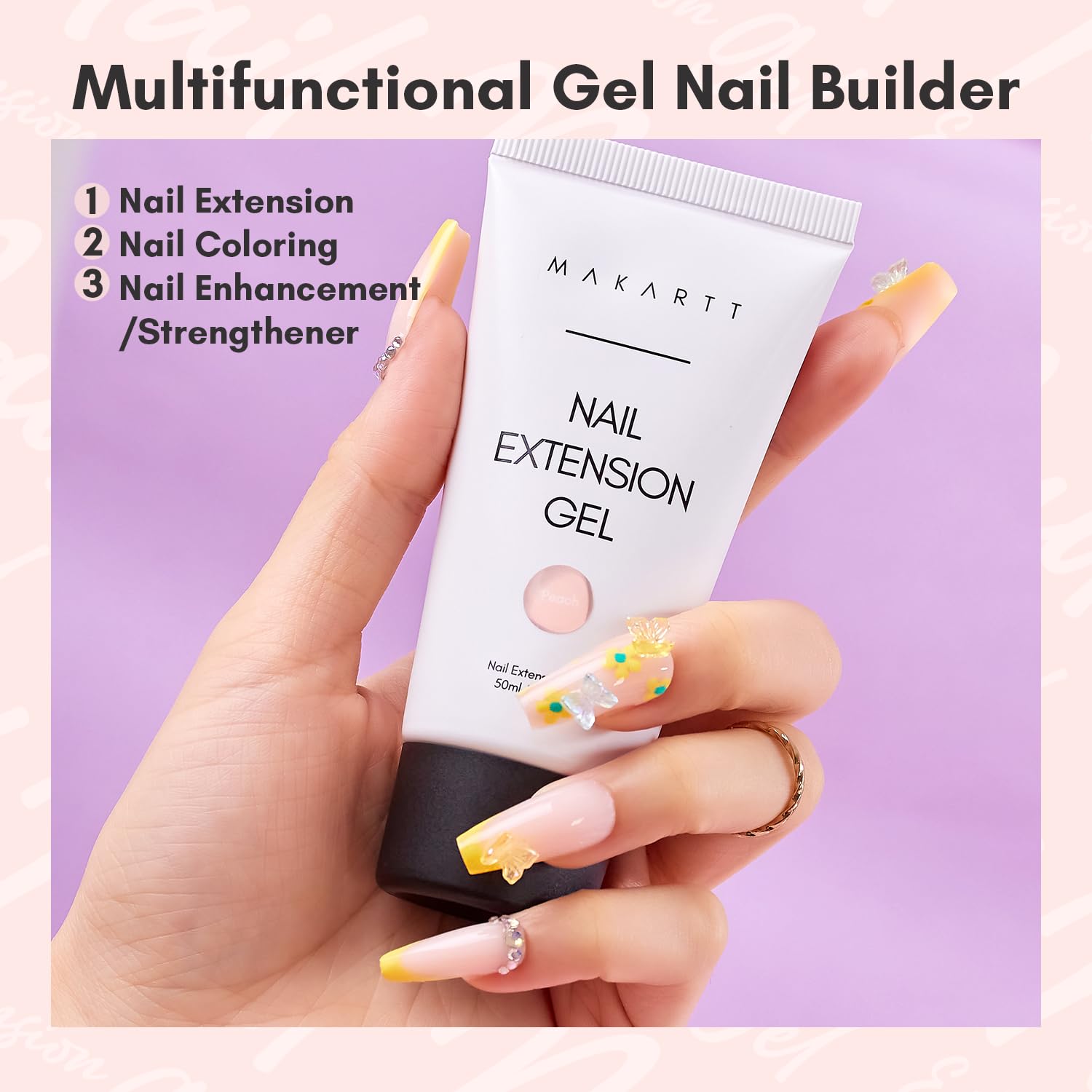Detalle de Makartt Poly Nail Extension Gel Peach – Aufbaugel für Nagelverlängerung und Nagelstärkung (50 ml)
