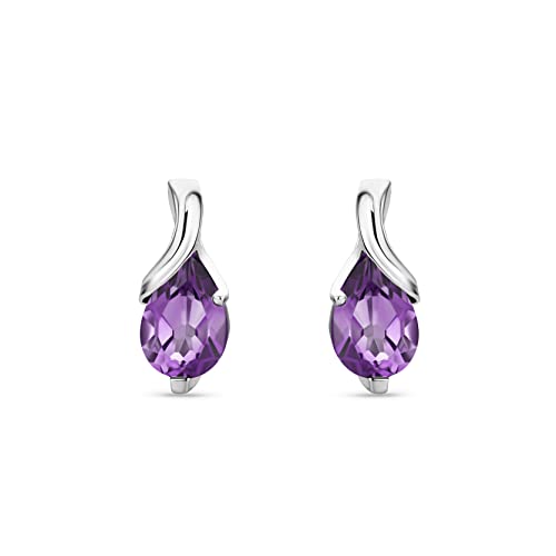 Detalle de Orovi Pear-Shaped White Gold Earrings with Amethysts in 9 Carat Gold – Handmade for Women