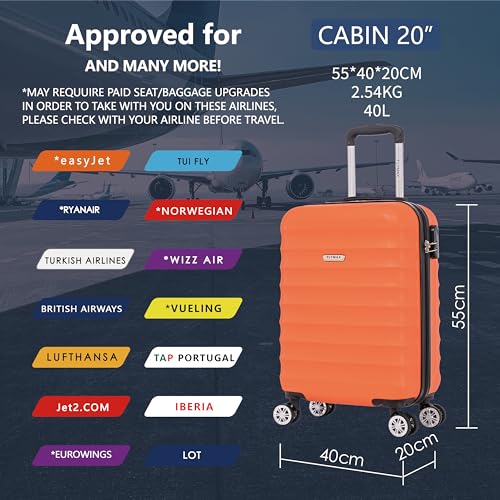 Thumbnail 3 de FLYMAX 55x40x20 Ryanair Cabin Bag Hand Luggage Lightweight 40L Suitcase (2.5kg) – Orange