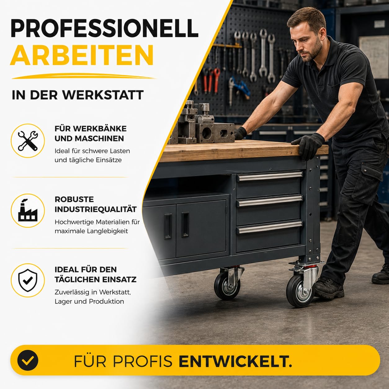 Thumbnail 4 de Lot de 4 roulettes de transport pivotantes 75 mm avec frein – charge jusqu’à 400 kg
