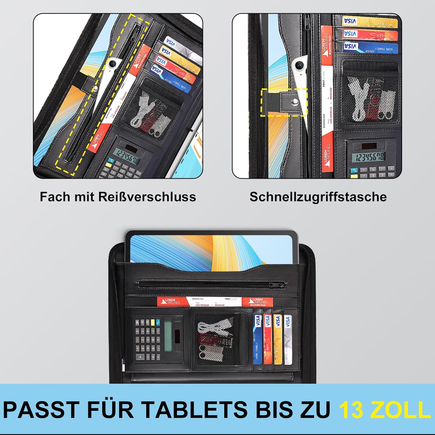 Thumbnail 3 de Leathario A4 Konferenzmappe mit Reißverschluss – Schreibmappe/Portfolio für Dokumente & Schreibblock (schwarz)