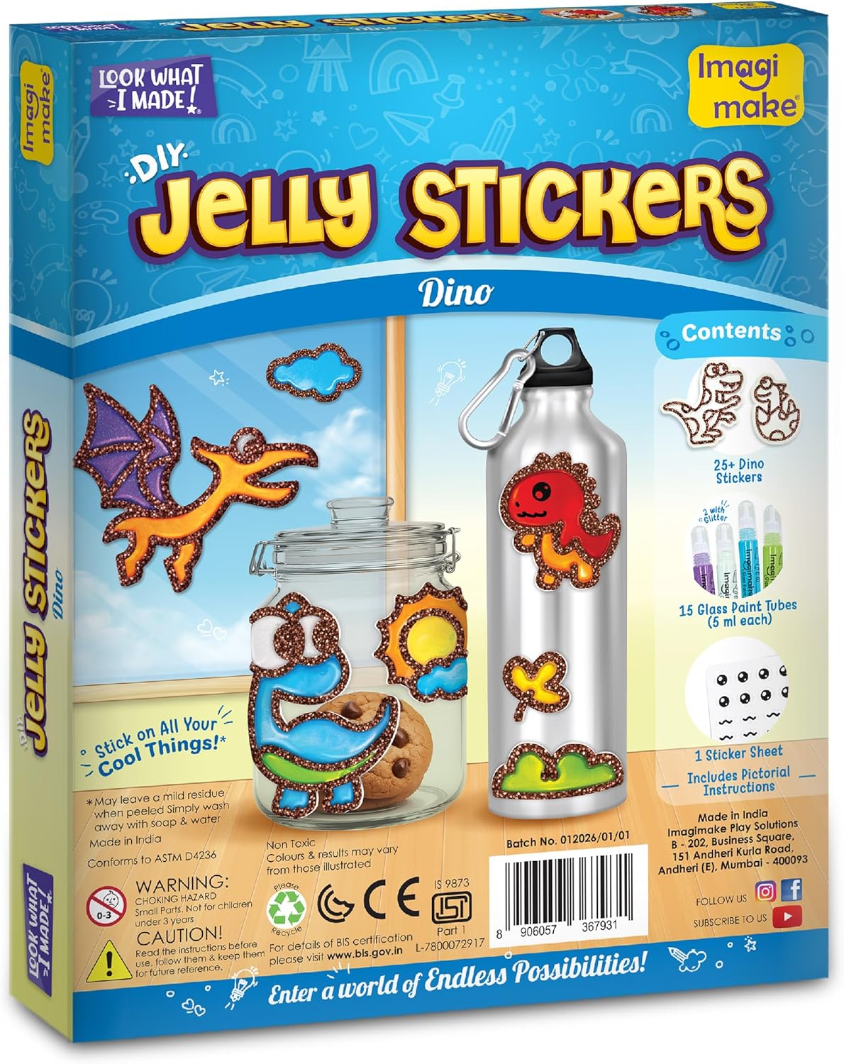 Thumbnail 6 de Imagimake DIY Jelly Stickers - Dino | 25+ Sticker Templates for Mess‑Free Glass Painting