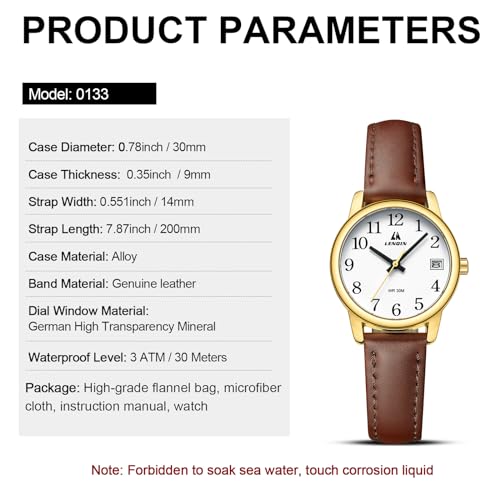 Thumbnail 7 de LN LENQIN Montre Femme Quartz Étanche - Bracelet Cuir 30 mm
