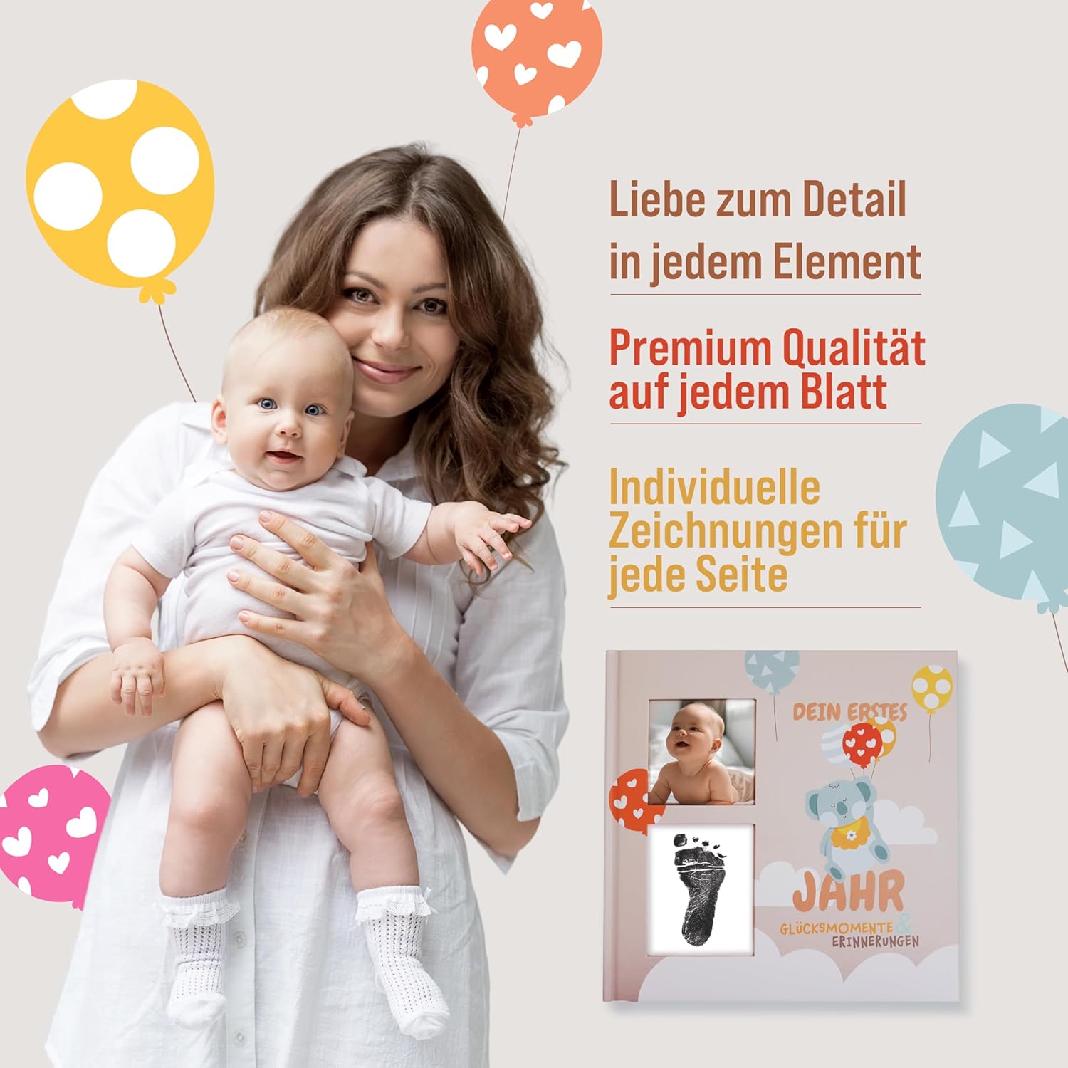 Thumbnail 6 de colortouch Babyalbum „Dein erstes Lebensjahr“ mit Abdruckset & Aufklebern – Babytagebuch zum Selbstgestalten