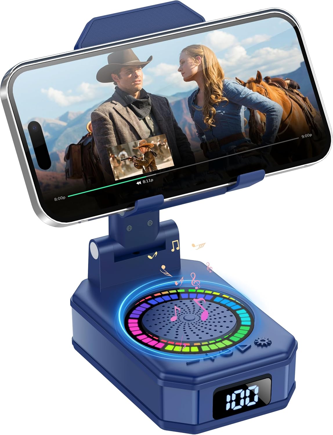 Detalle de buwy CP8 4-in-1 Bluetooth Speaker and Phone Stand, Blue, 7 RGB Modes