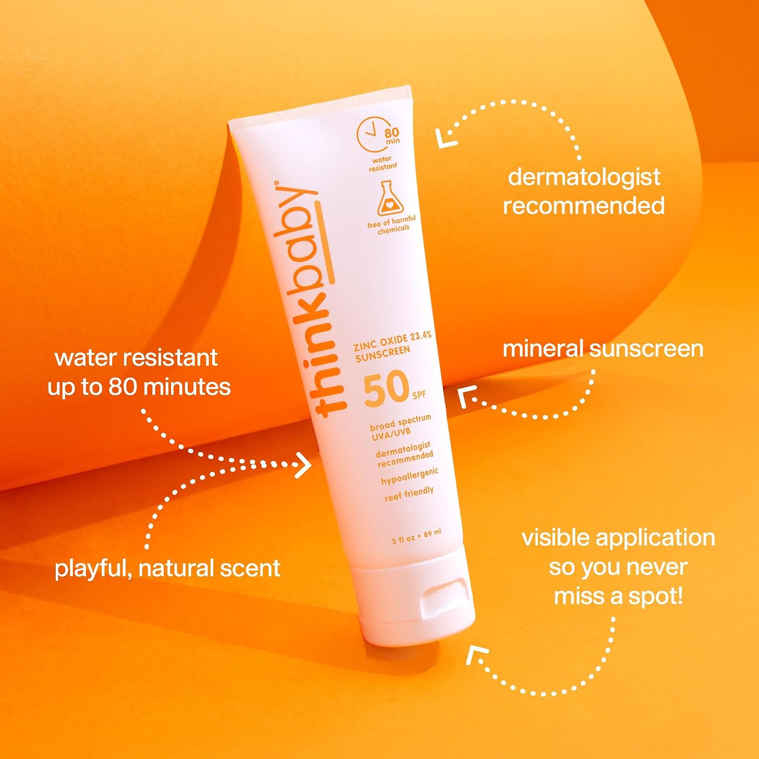 Detalle de Thinkbaby Sunscreen SPF 50+ Mineral Formula, Water Resistant, 3 Oz