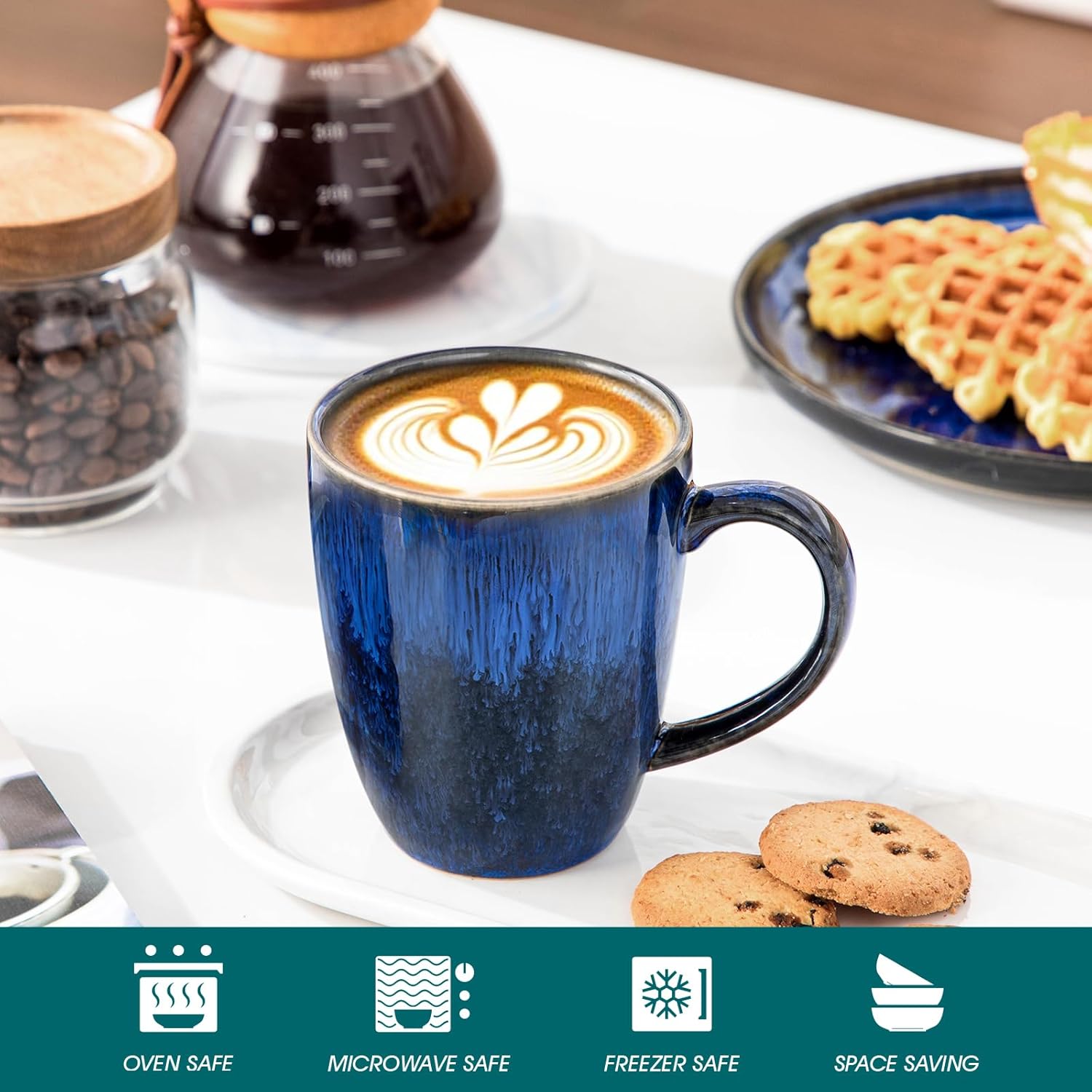 Detalle 2 de Vancasso STARRY 16oz Ceramic Coffee Mug Set (6) in Blue