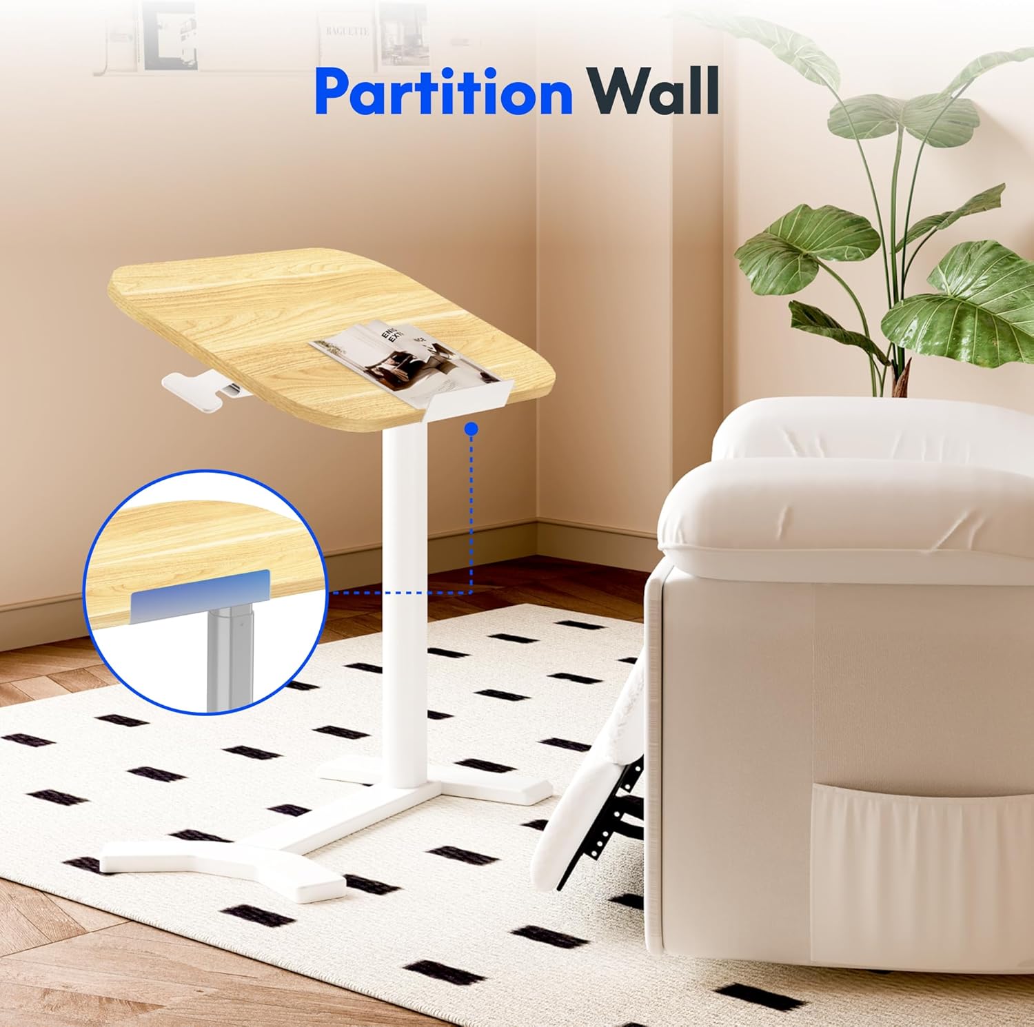 Thumbnail 3 de FLEXISPOT Overbed Table with Wheels – Adjustable, tiltable maple bedside desk (60 x 40 cm)
