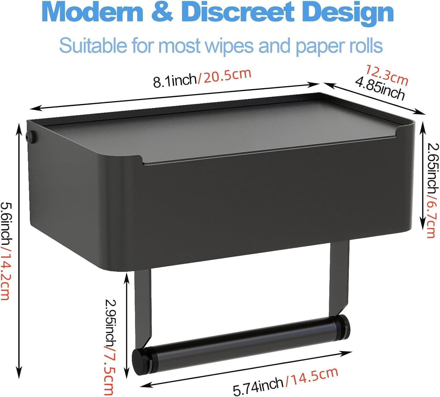Detalle 2 de Gypie Toilettenpapierhalter 3-in-1 Edelstahl Schwarz