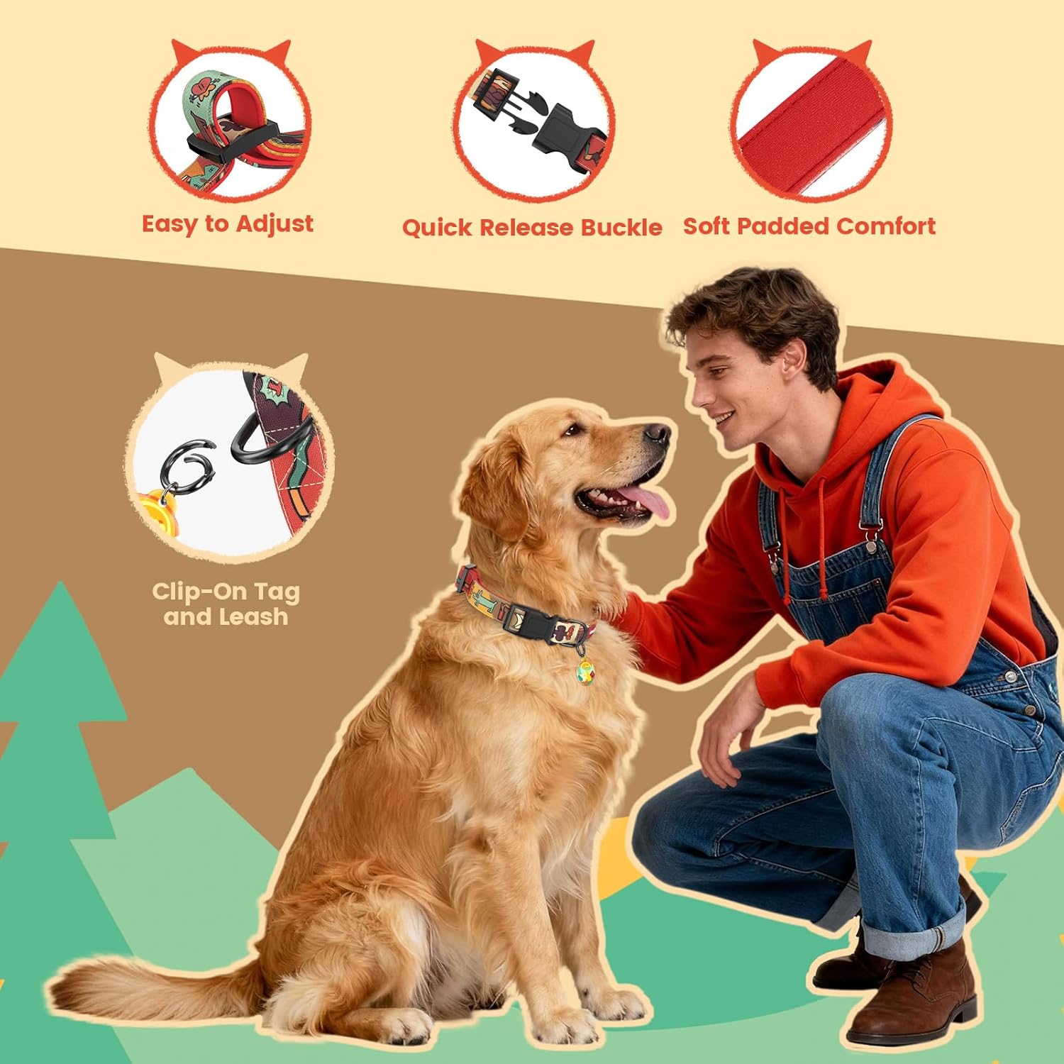 Thumbnail 2 de PawView Soft Padded Collar & Leash Set with QR Code Tag (Adjustable Nylon) – Sunrise, S