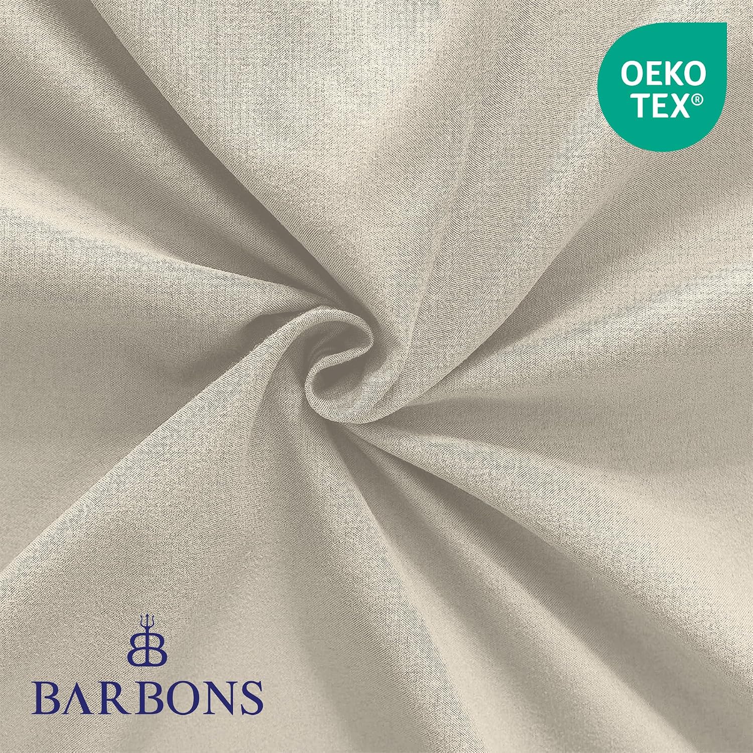 Detalle de BARBONS Spannbettlaken 160x200 cm aus 100% Baumwolle (Jersey), sandfarben – für Matratzen bis 27 cm