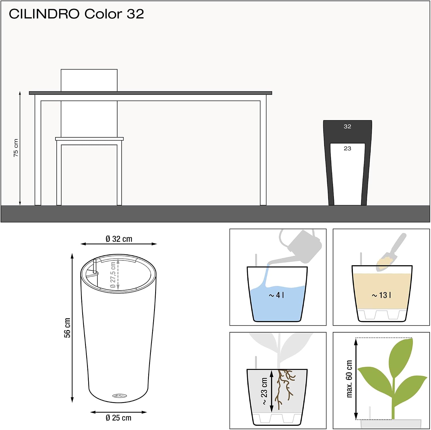 Thumbnail 3 de LECHUZA Cilindro Color 32 grigio ardesia 13953