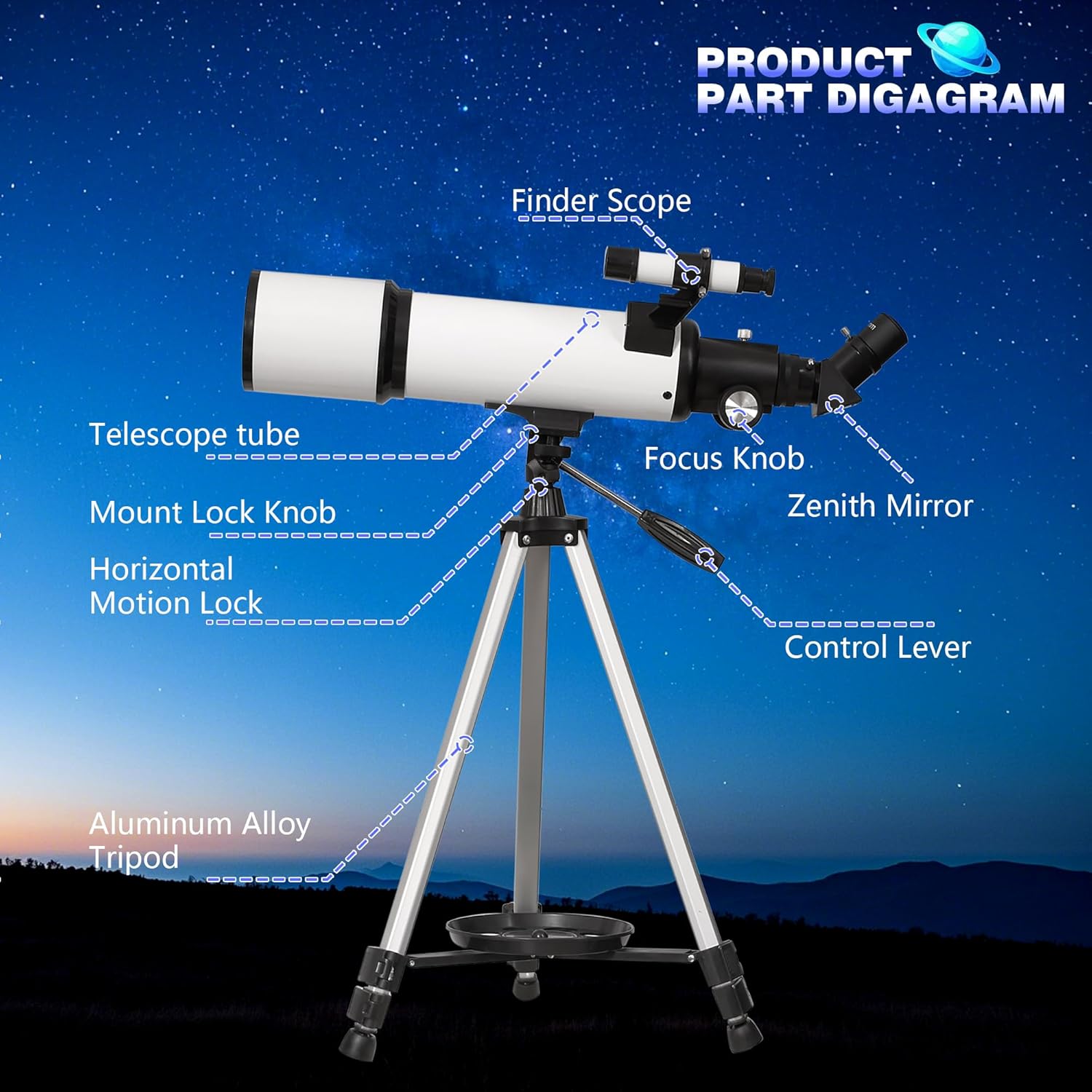 Thumbnail 5 de QQ CAT 70mm aperture refractor telescope with phone adapter (500mm focal length, up to 150x) – tripod & carry bag