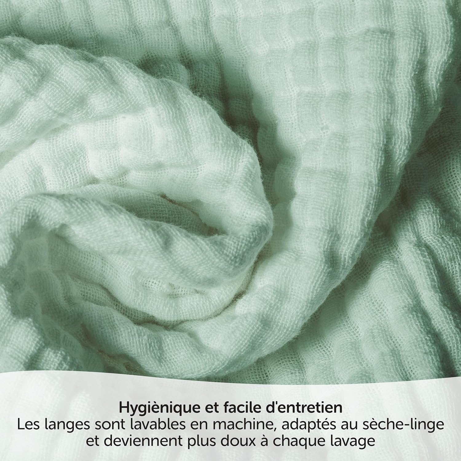 Thumbnail 3 de MAKIAN Lange bébé en mousseline 70x70 cm (lot de 4) — coton double gaze certifié Oeko-Tex, verts/blanc/menthe/gris