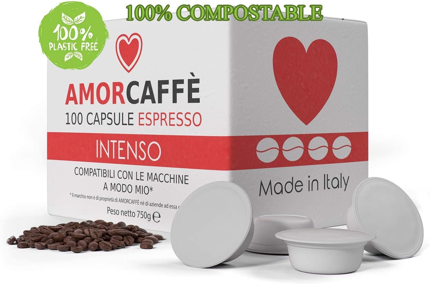 Detalle de Amorcaffe 100 Compostable Coffee Capsules for Lavazza A Modo Mio – Intense Blend
