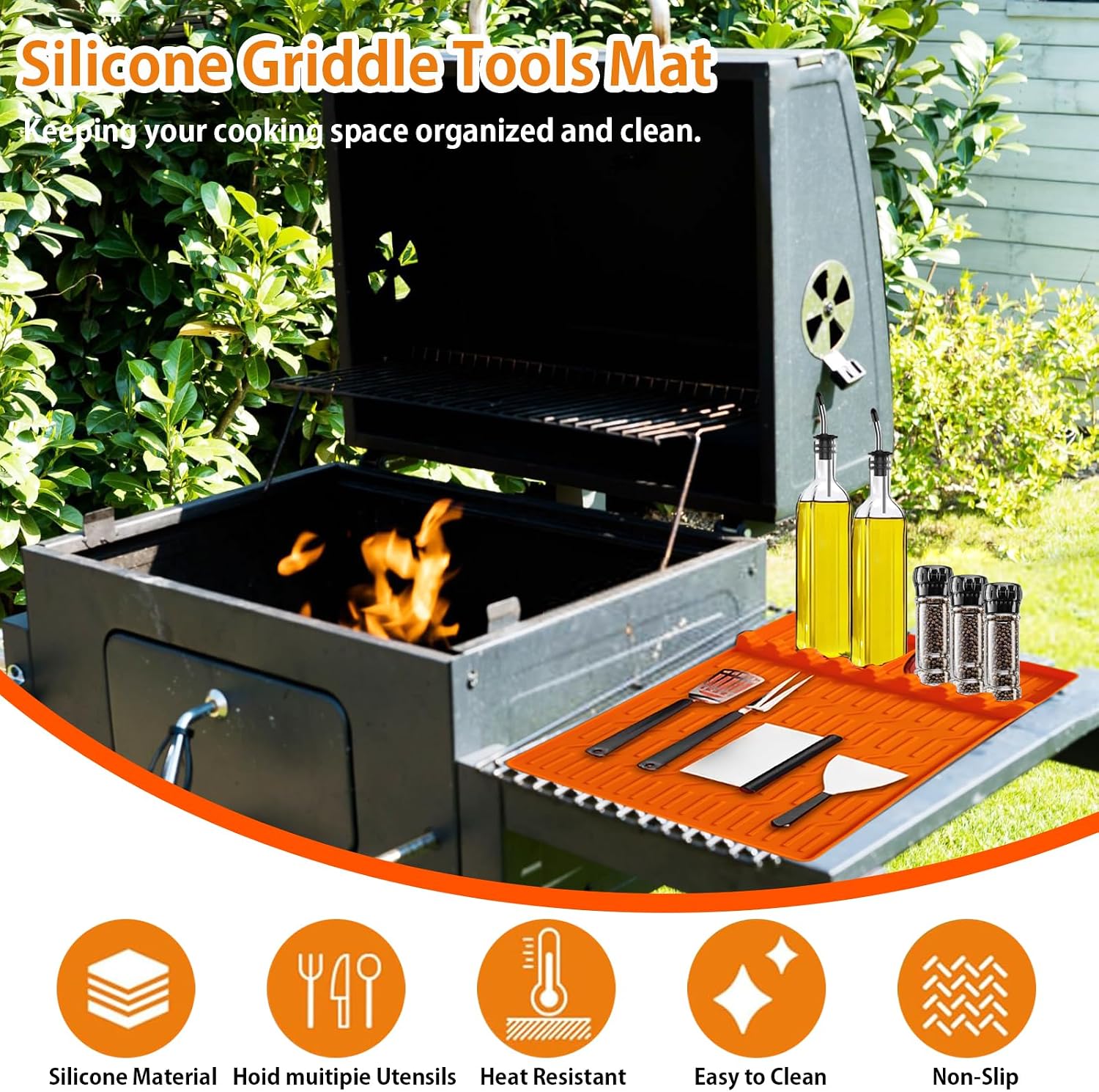 Detalle 2 de Rusisi Model 2 Silicone Grill Mats, Non-Slip with 2 BBQ Brushes