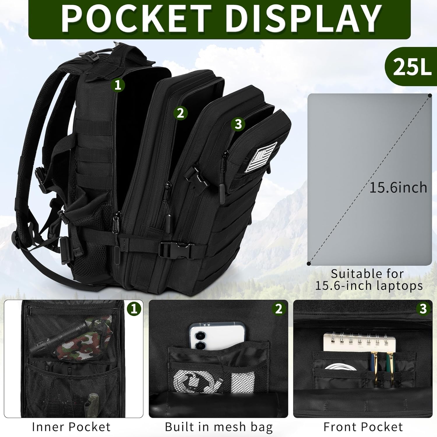 Thumbnail 4 de OUUTMEE Military Tactical Backpack 25L