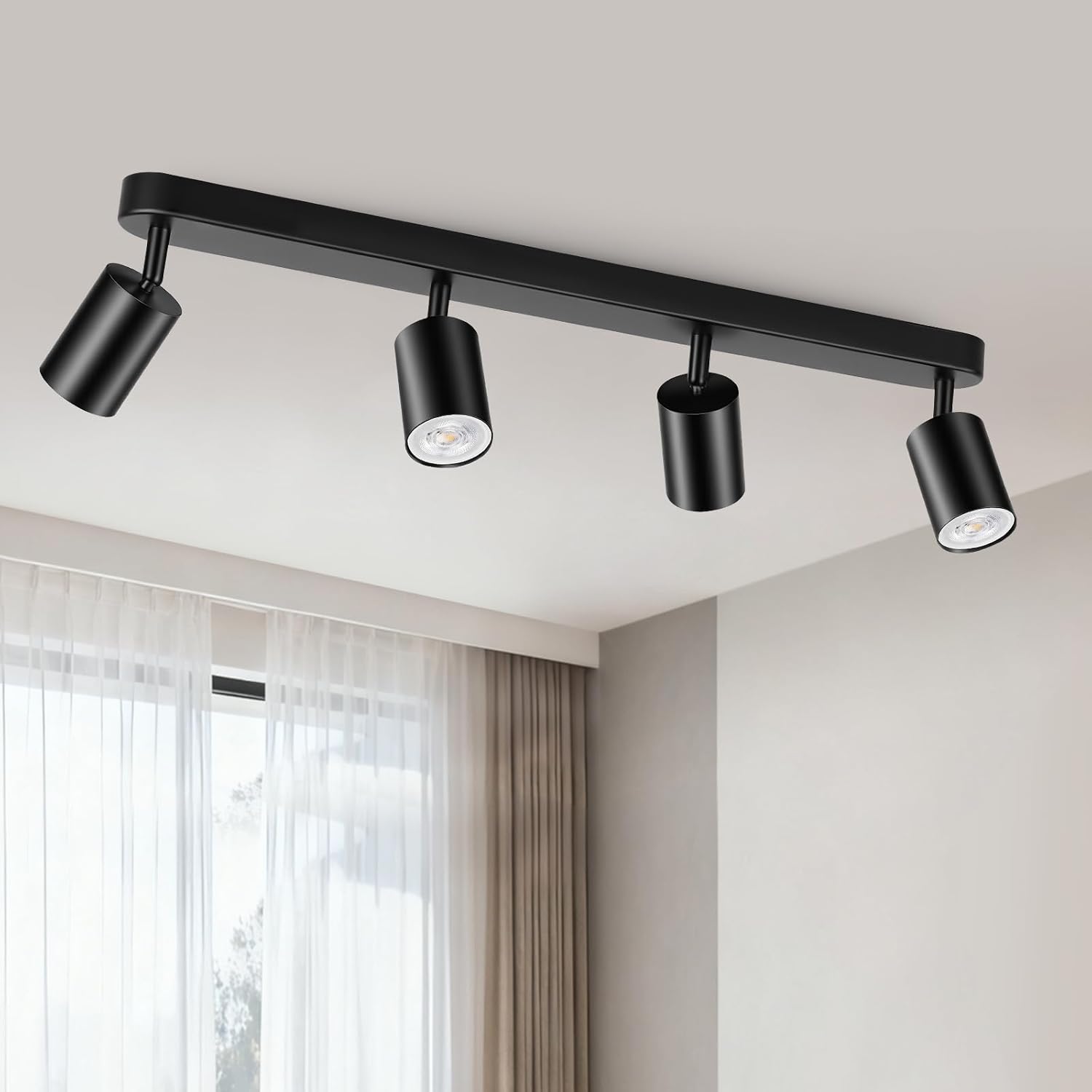 Detalle de GeyouLux LED Deckenstrahler 4-flammig in Schwarz mit schwenkbaren Köpfen (GU10, ohne Leuchtmittel)