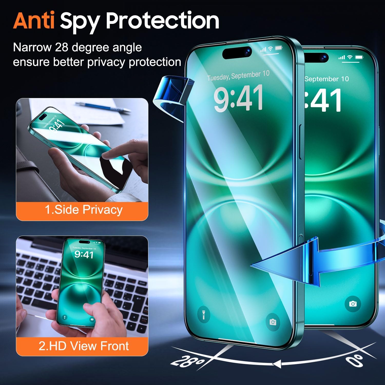 Thumbnail 3 de UniqueMe Privacy Screen Protector 2-pack for iPhone 15 Plus